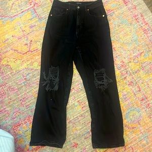 Baggy High Rise Black Ripped Jeans